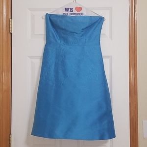 Ann Taylor Turquoise Strapless Silk Dress